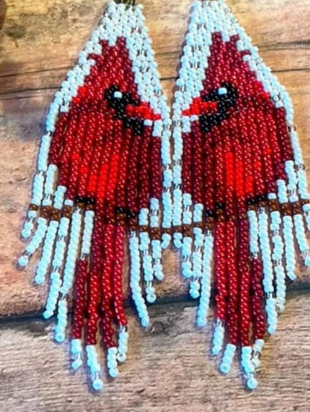 Handmade Red Cardinal Beaded Earrings - Picture 1 of 5